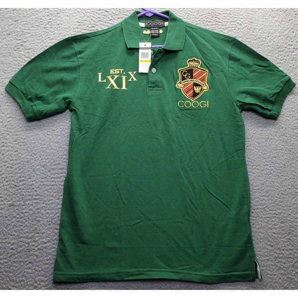 COOGI Country Club Polo Shirt Youth Medium Green Est. LXIX Crest Graphic Popover